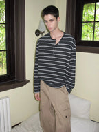 Striped Henley Long Sleeve Tee