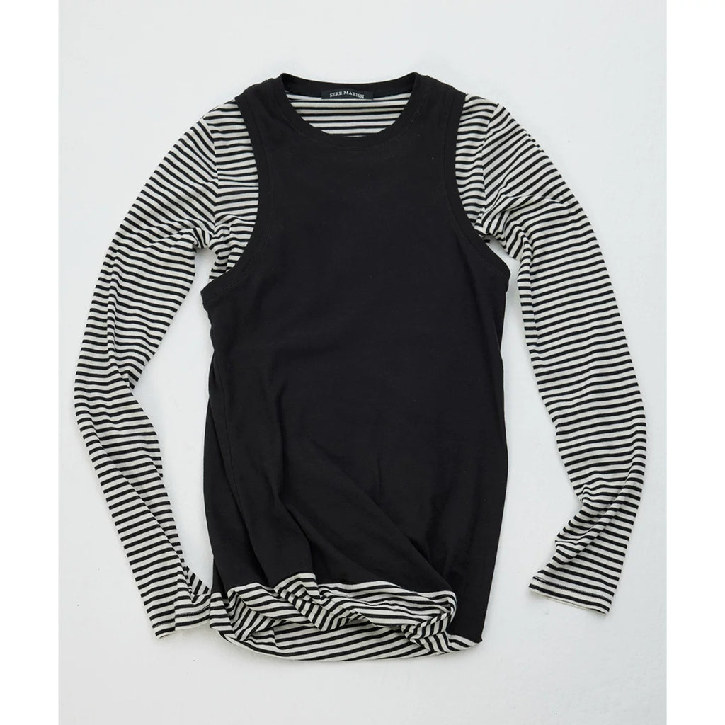 Color-Blocked Striped Layered Long-Sleeve Top