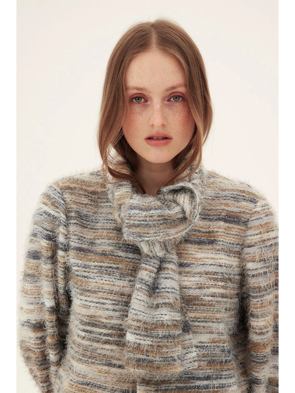 Fringed Multi-Tone Knit Cropped Jacket