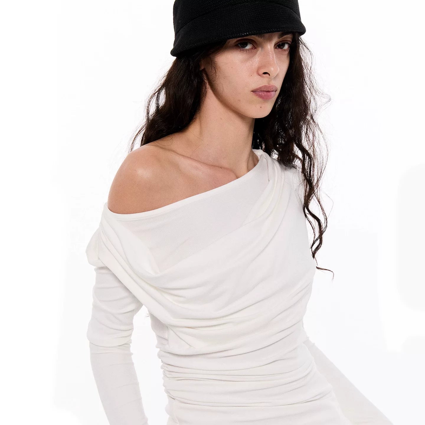 Draped Asymmetrical Modal Long Sleeve Top