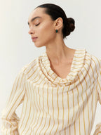 Silk Blend Striped Cowl Neck Shirt