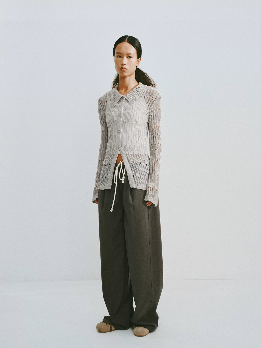 Tencel Acetate Drawstring Wide-Leg Trousers