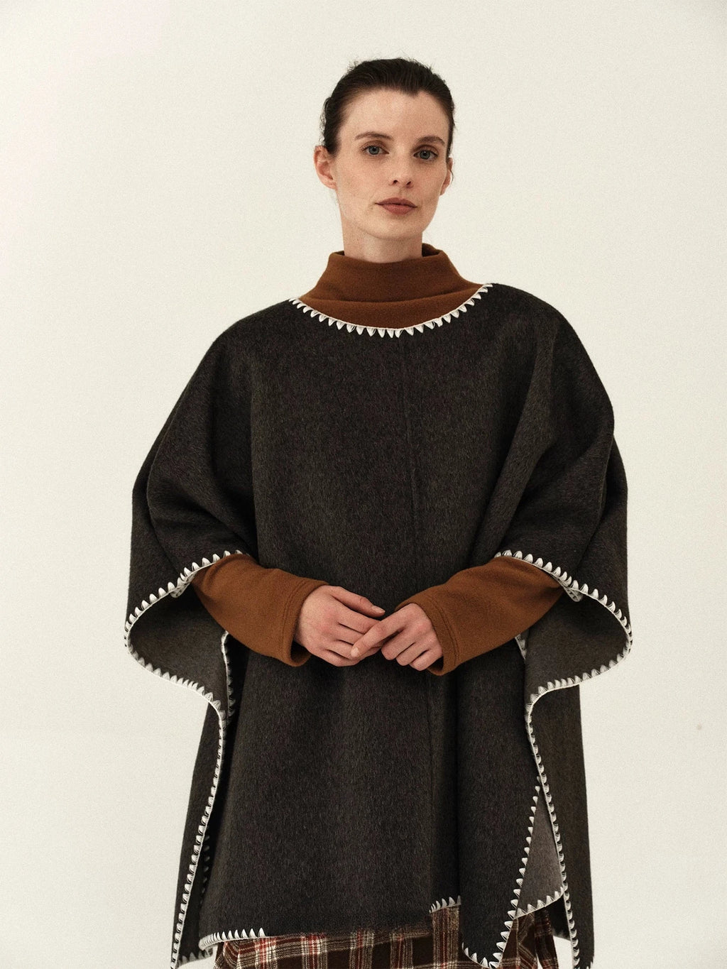 Hand-Stitched Wool Blend Cape