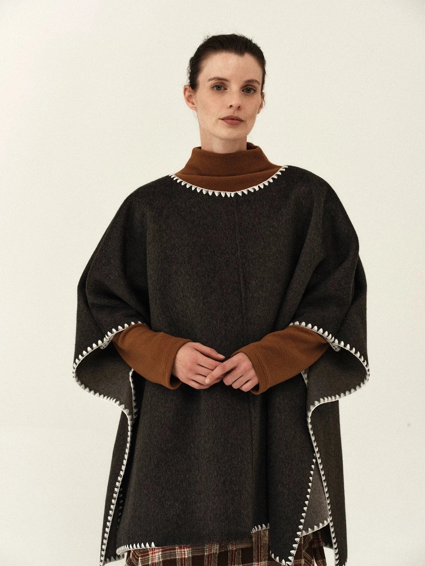 Hand-Stitched Wool Blend Cape