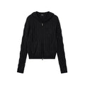 Diamond Knit Hooded Zip-Up Cardigan