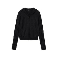 Diamond Knit Hooded Zip-Up Cardigan