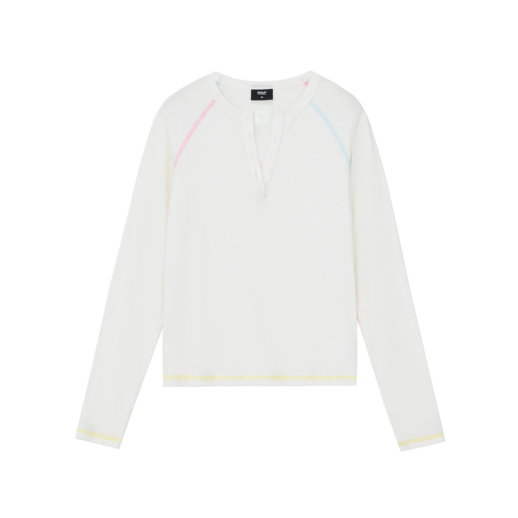 Contrast Stitch Henley Long-Sleeve Top