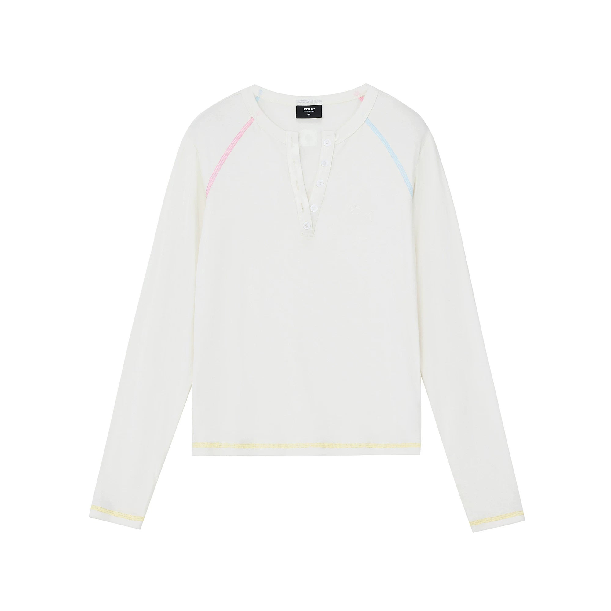 Contrast Stitch Henley Long-Sleeve Top