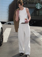 Pleated Wide-Leg Cotton Trousers