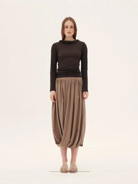 Sand-Washed Pleated Lantern Skirt