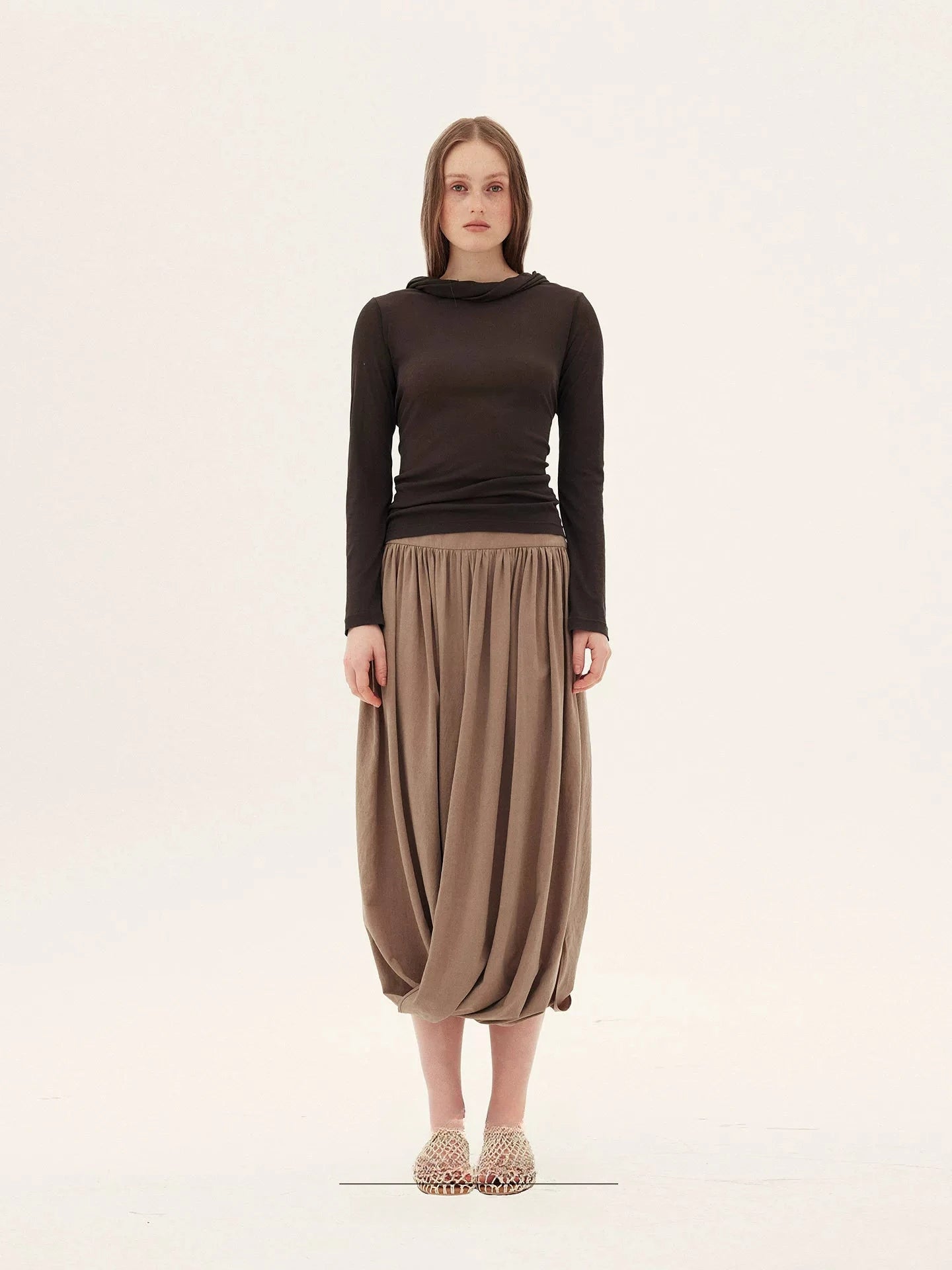 Sand-Washed Pleated Lantern Skirt