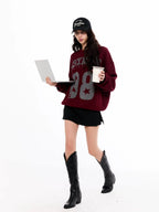 Asymwe Ankesela Red Christmas Jacquard Cotton Yarn Thick Short Wide Silhouette Loose Lazy Pure Cotton Round Neck Sweater