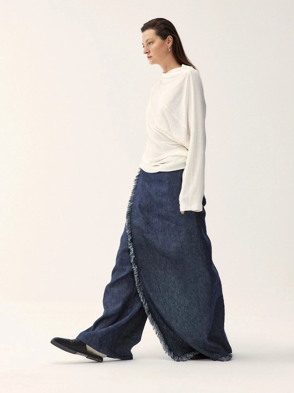 Asymmetric Fringe Denim Culottes