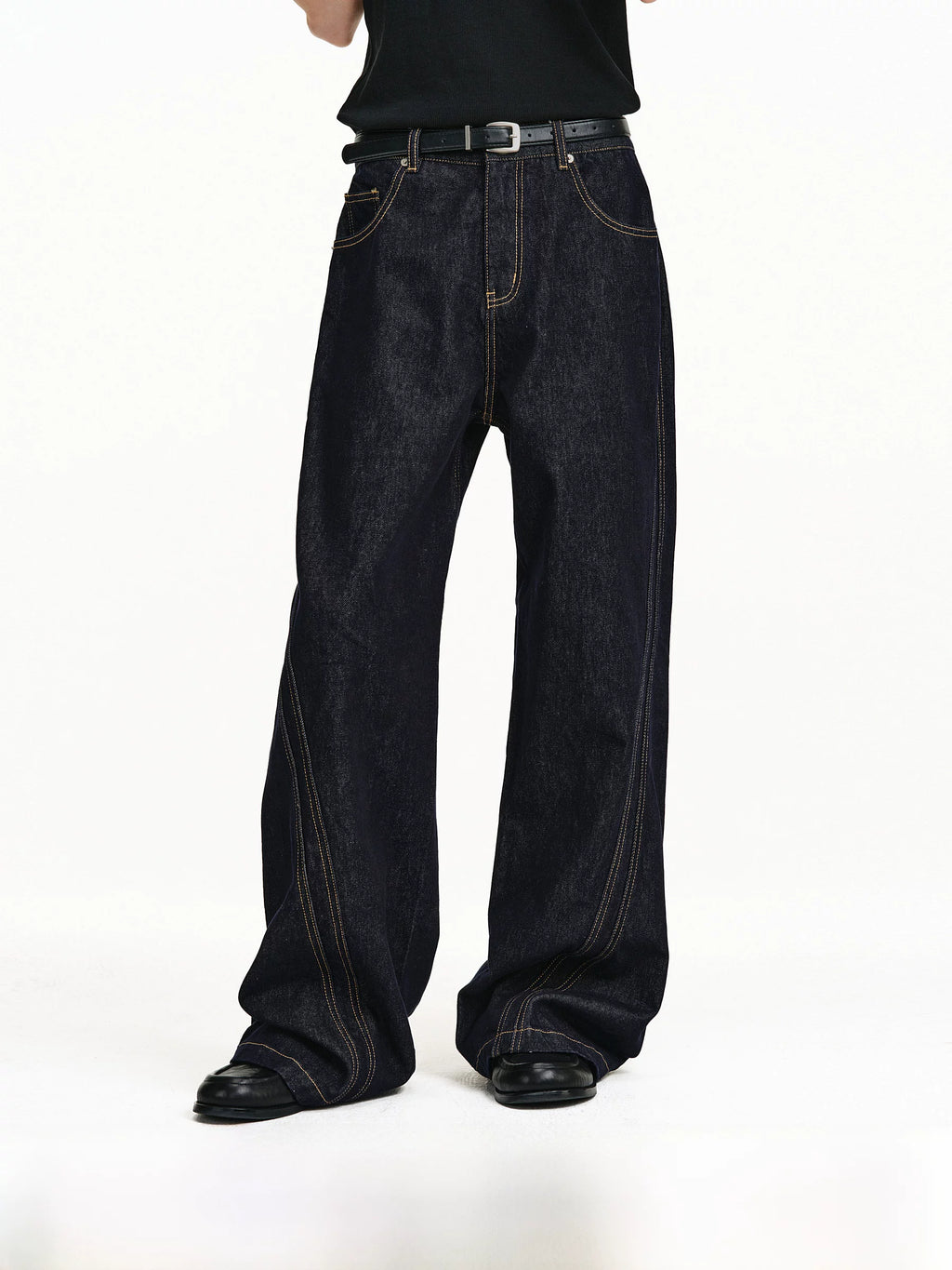Bias-Cut Raw Denim Flared Jeans