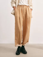 Linen Pleated Cropped Trousers