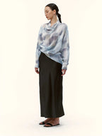 Abstract Print Silk Drape Blouse