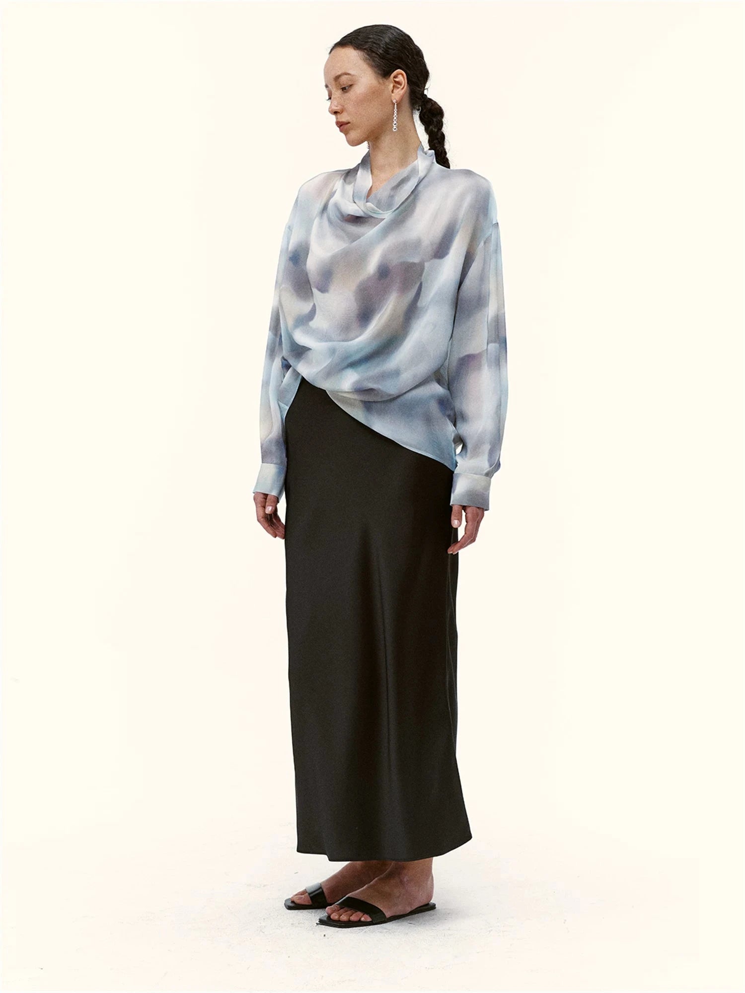 Abstract Print Silk Drape Blouse