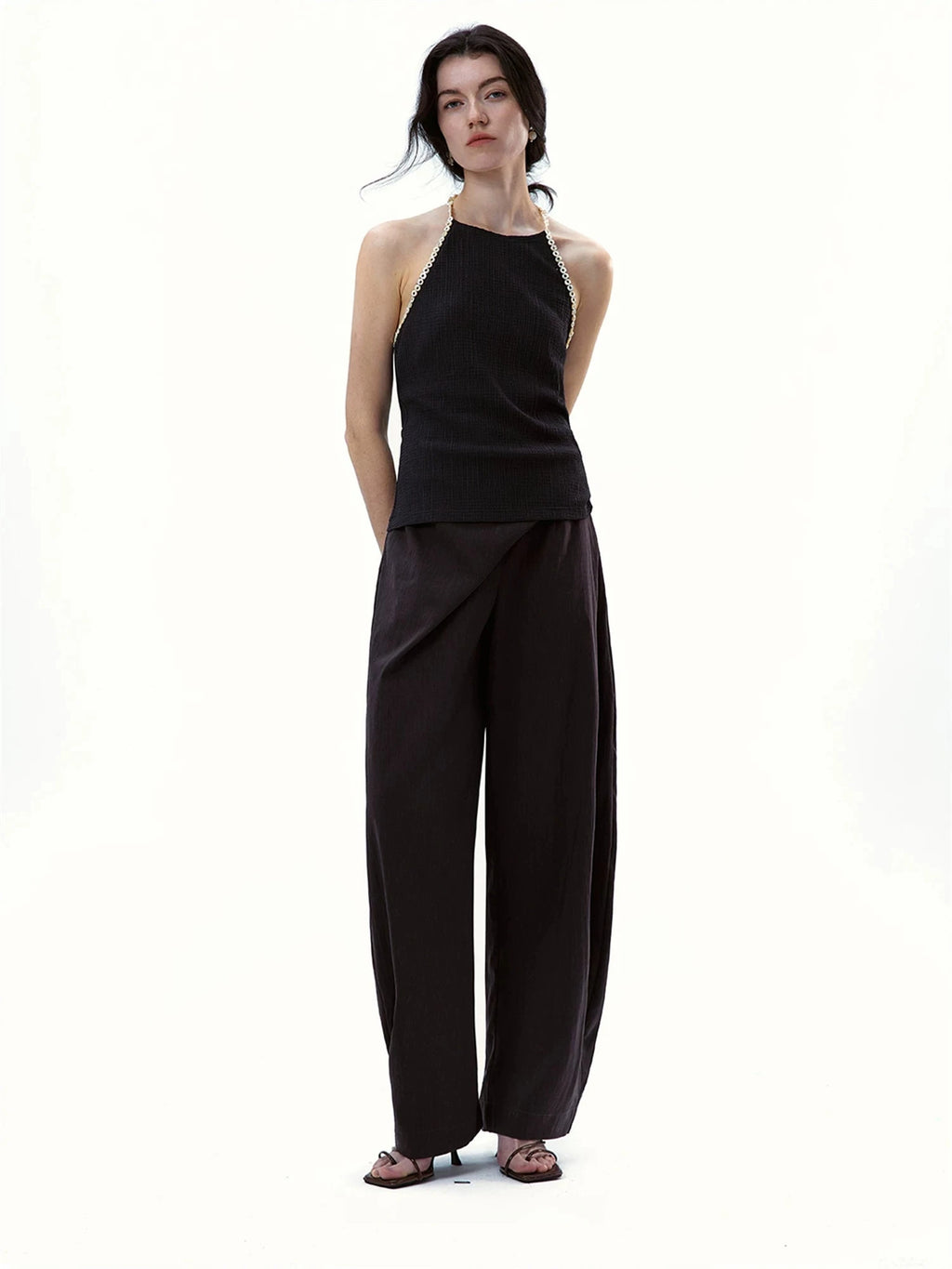 Diagonal Placket Curved Tailored Trousers