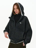 Mohair Blend Hooded Zip Cardigan