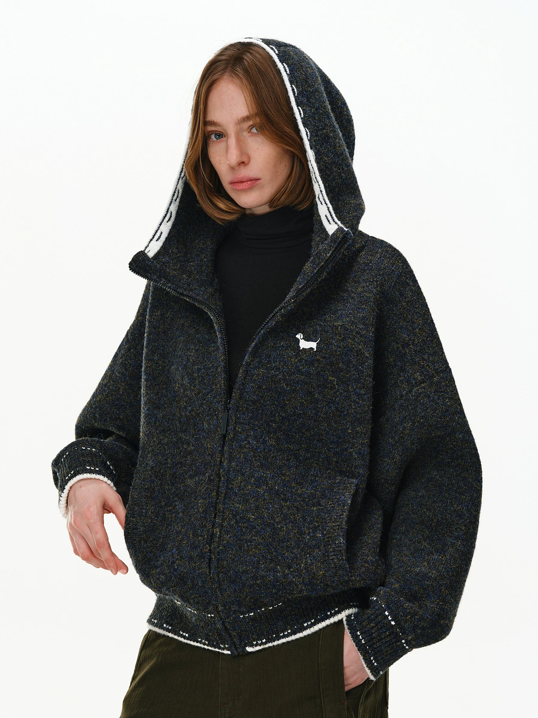 Mohair Blend Hooded Zip Cardigan
