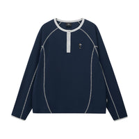 Contrast Stitch Henley Long-Sleeve Top