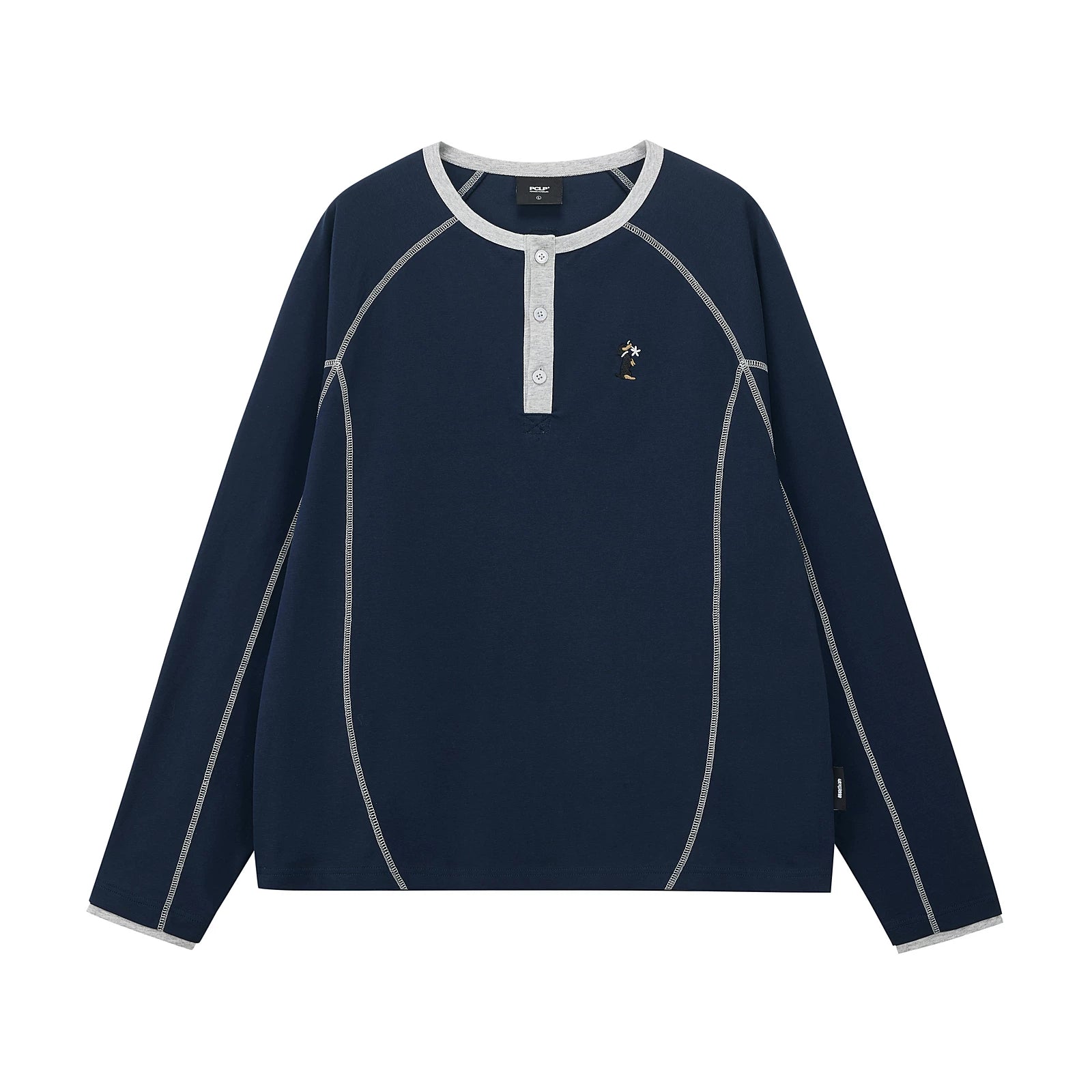 Contrast Stitch Henley Long-Sleeve Top