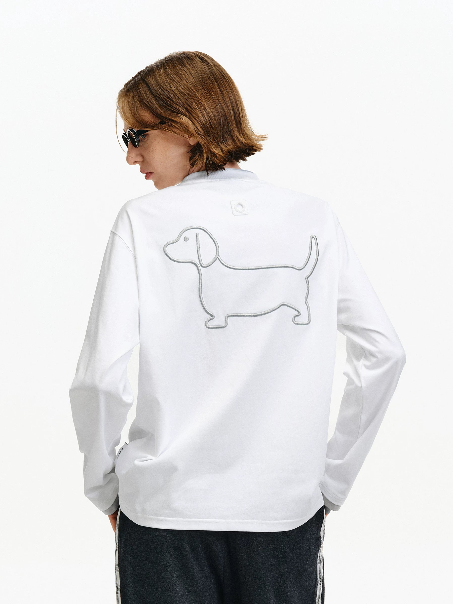Embroidered Dachshund Graphic Long-Sleeve Tee