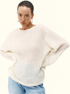Linen Textured Oversized Long-Sleeve Top