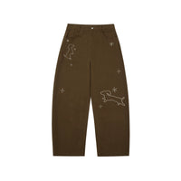 Embroidered Puppy Motif Wide-Leg Trousers