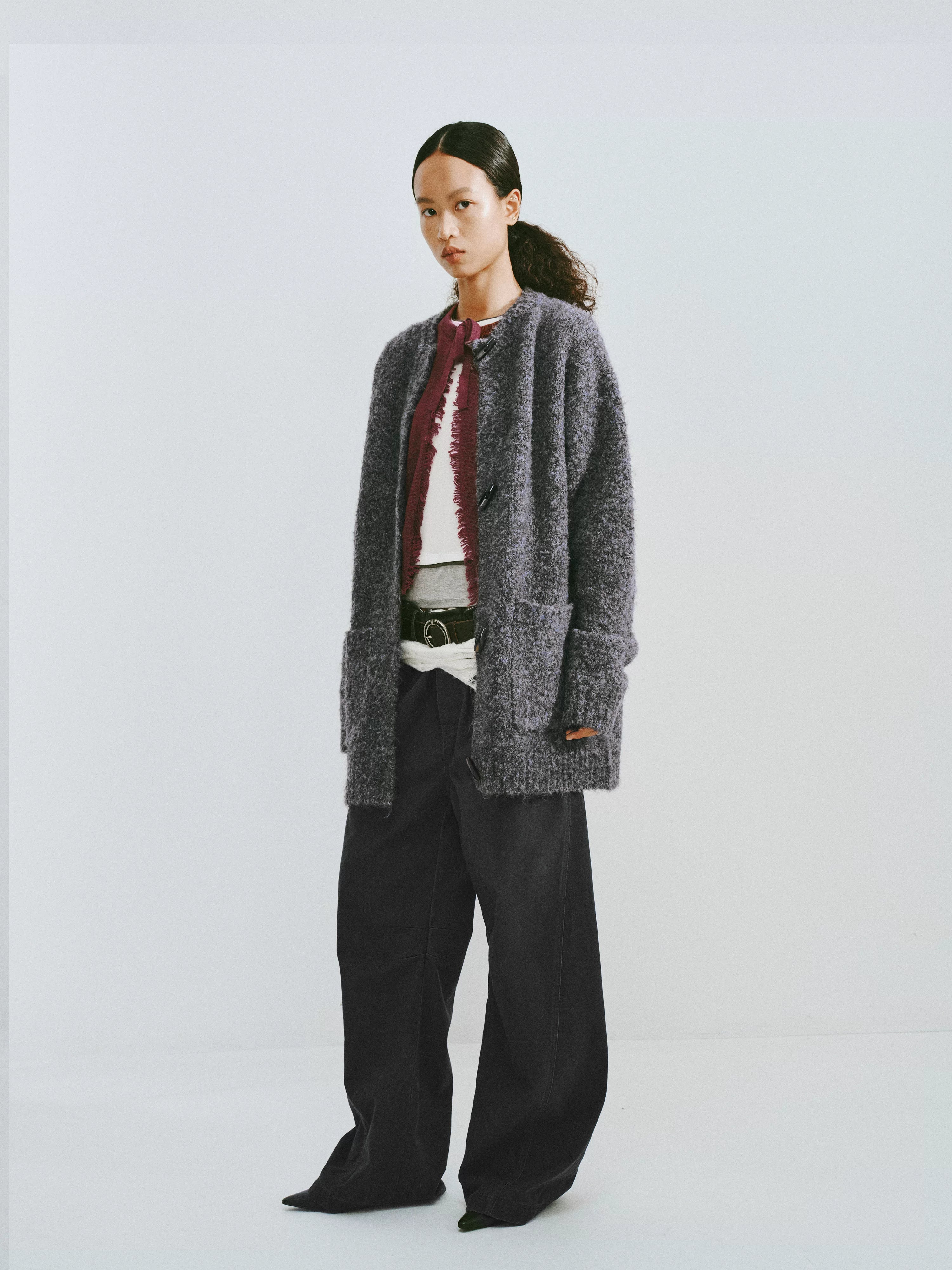 Textured Wool-Blend Loop Yarn Cardigan