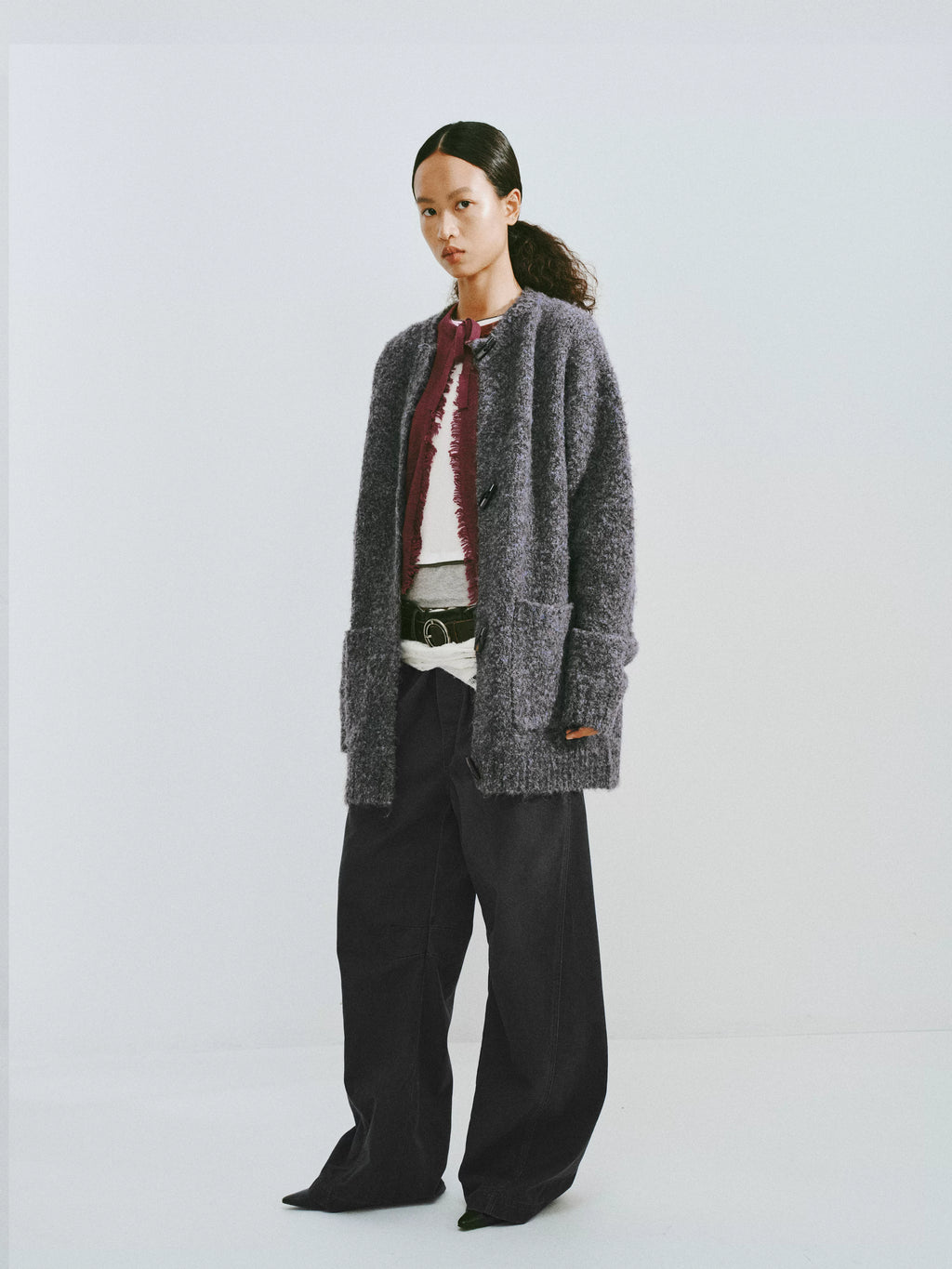 Textured Wool-Blend Loop Yarn Cardigan