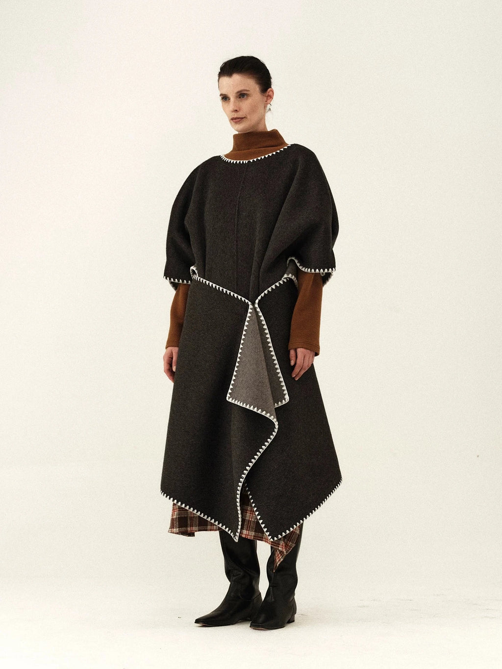 Hand-Stitched Wool Blend Cape