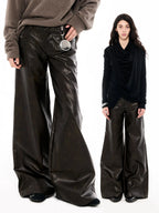 Faux Leather Wide-Leg Trousers