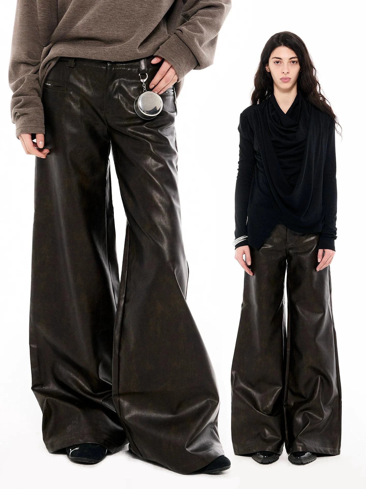 Faux Leather Wide-Leg Trousers