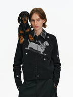 Intarsia Puppy Knit Cardigan