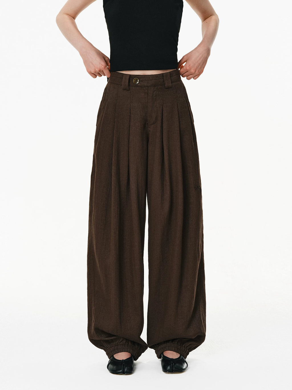 Linen Blend Pleated Wide-Leg Trousers