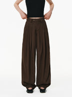 Linen Blend Pleated Wide-Leg Trousers