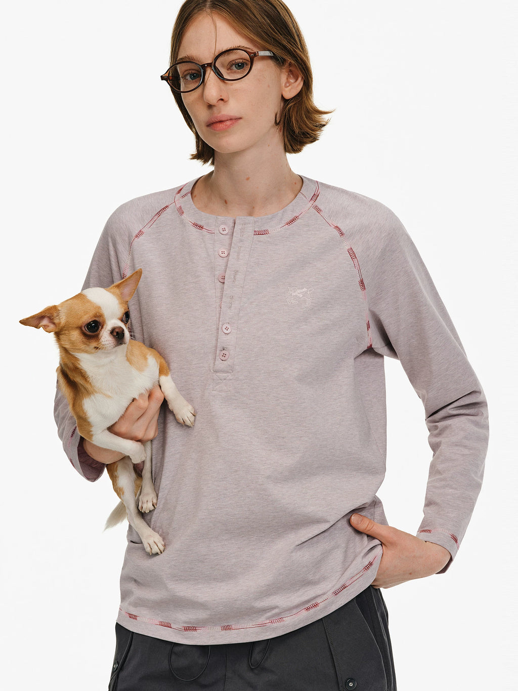 Embroidered Henley Long-Sleeve Tee