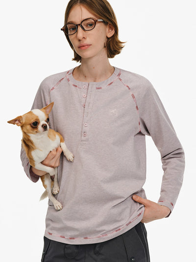 Embroidered Henley Long-Sleeve Tee