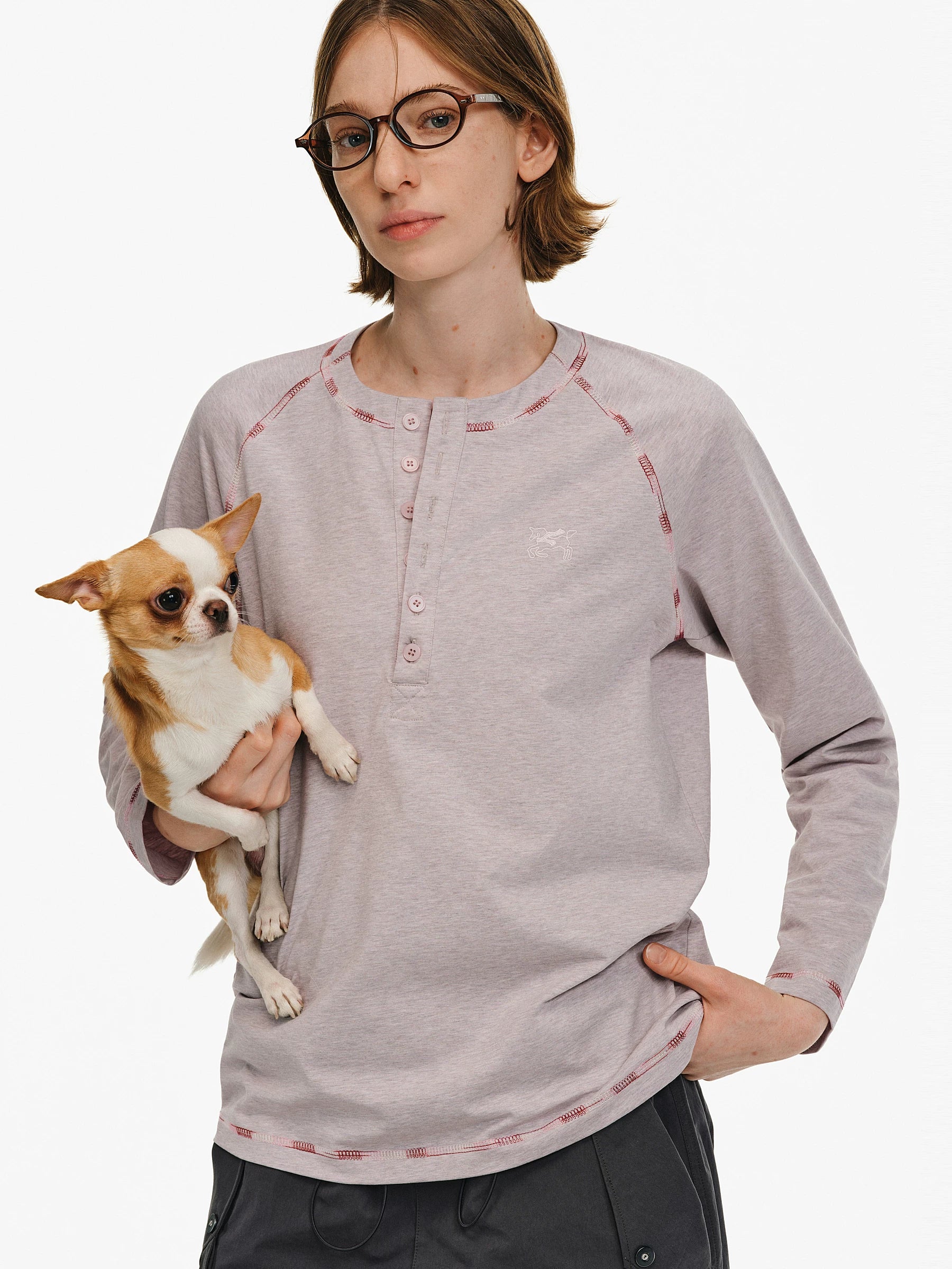 Embroidered Henley Long-Sleeve Tee