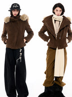 Asymmetric Suede Hooded Jacket