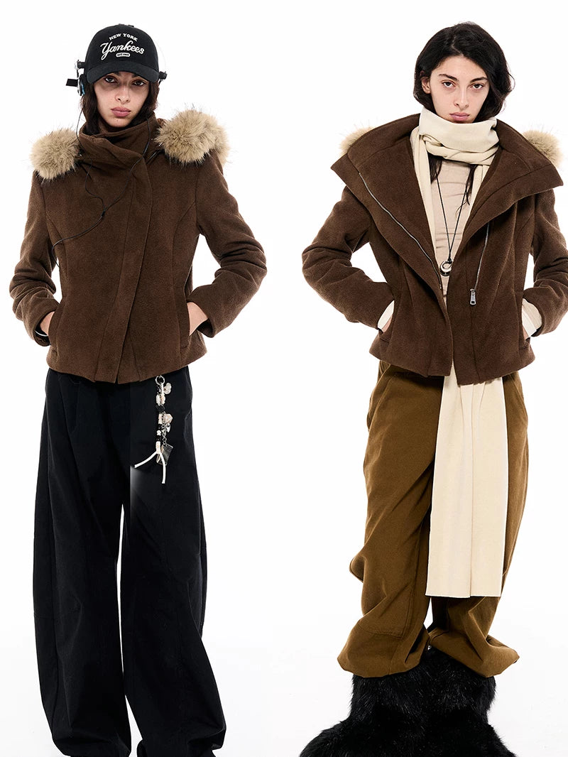 Asymmetric Suede Hooded Jacket