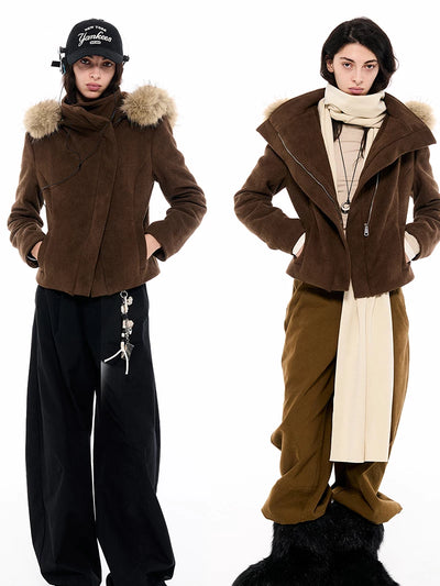Asymmetric Suede Hooded Jacket