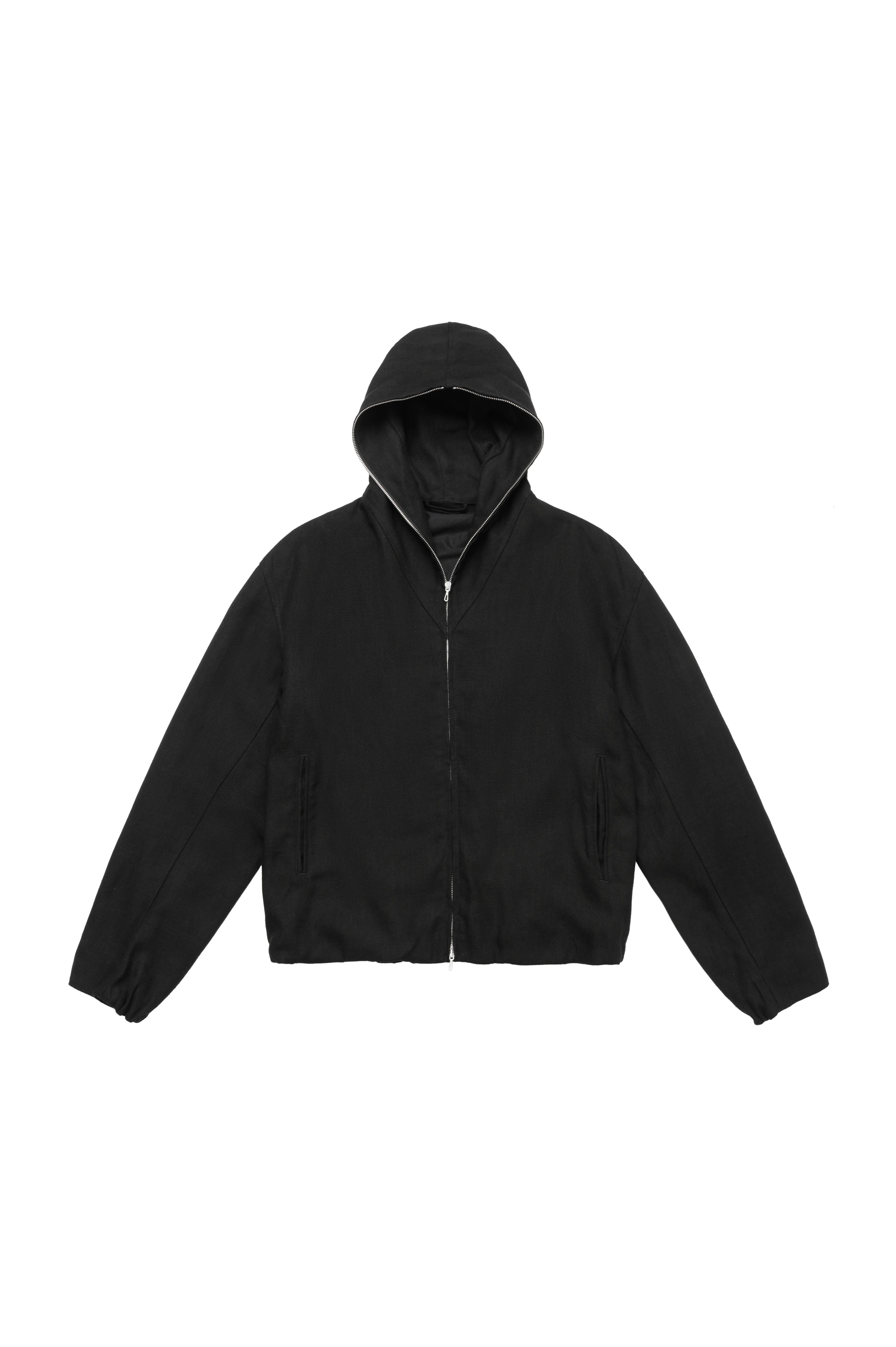 Wool Blend Full-Zip Hooded Jacket