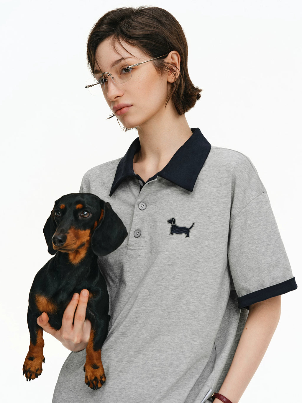 Embroidered Puppy Cotton Polo Shirt
