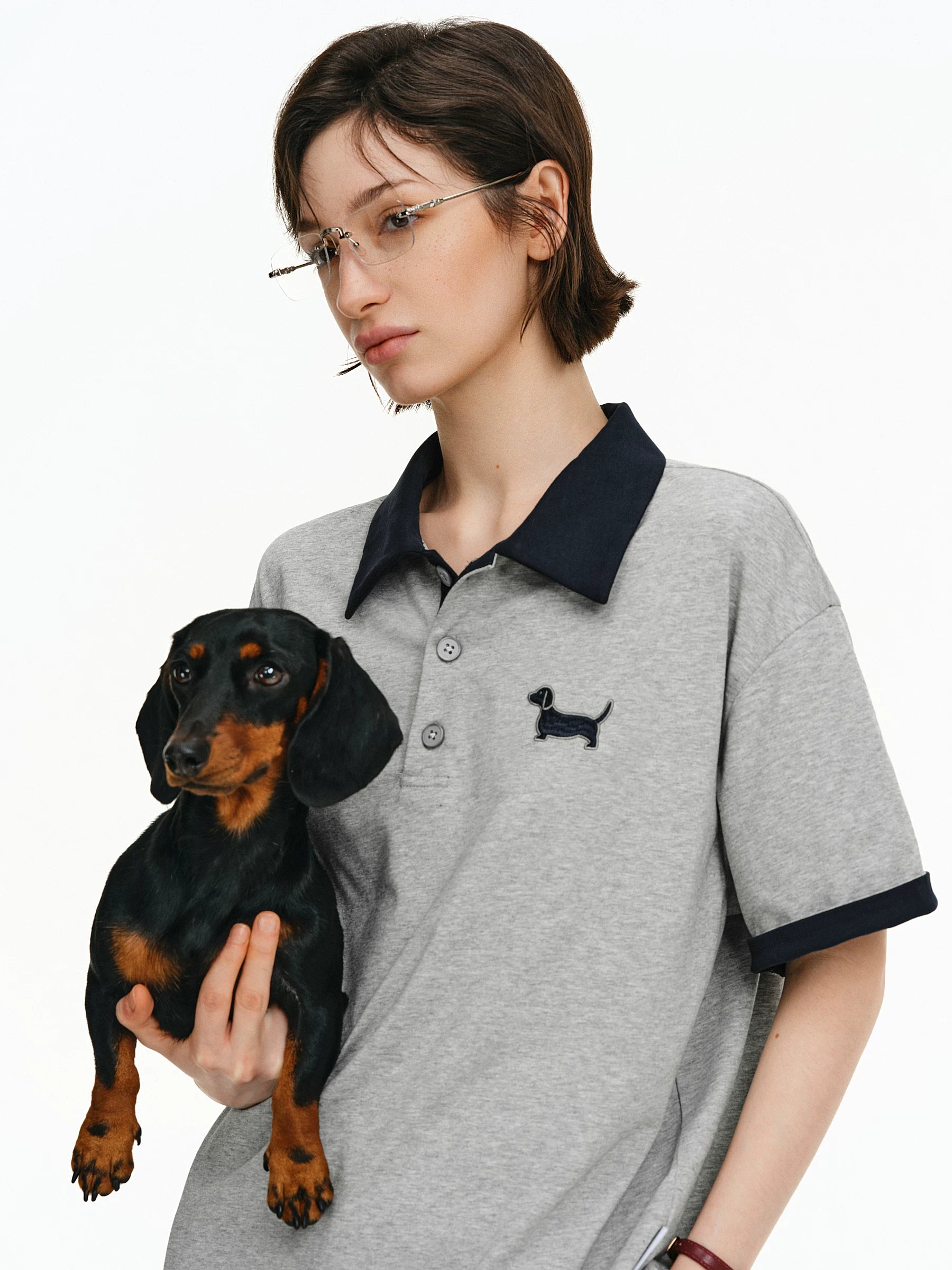 Embroidered Puppy Cotton Polo Shirt
