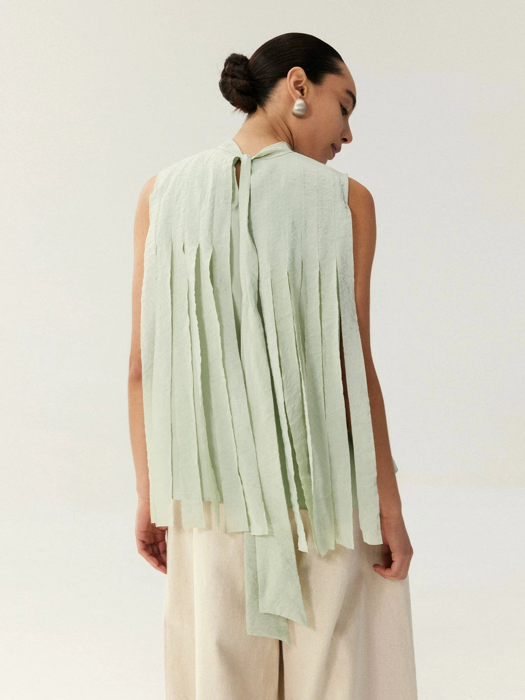 Mist Green Pleated Sleeveless Top