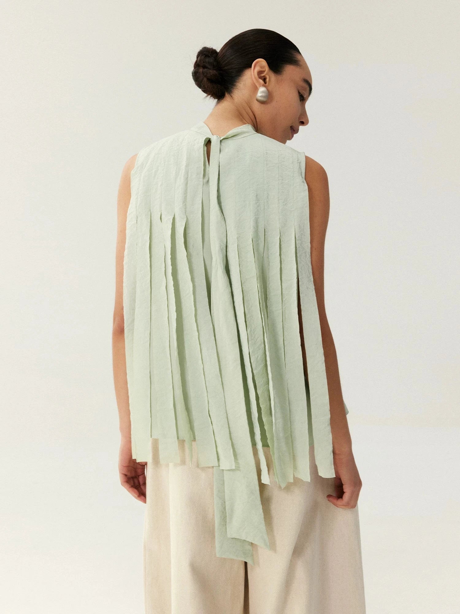 Mist Green Pleated Sleeveless Top