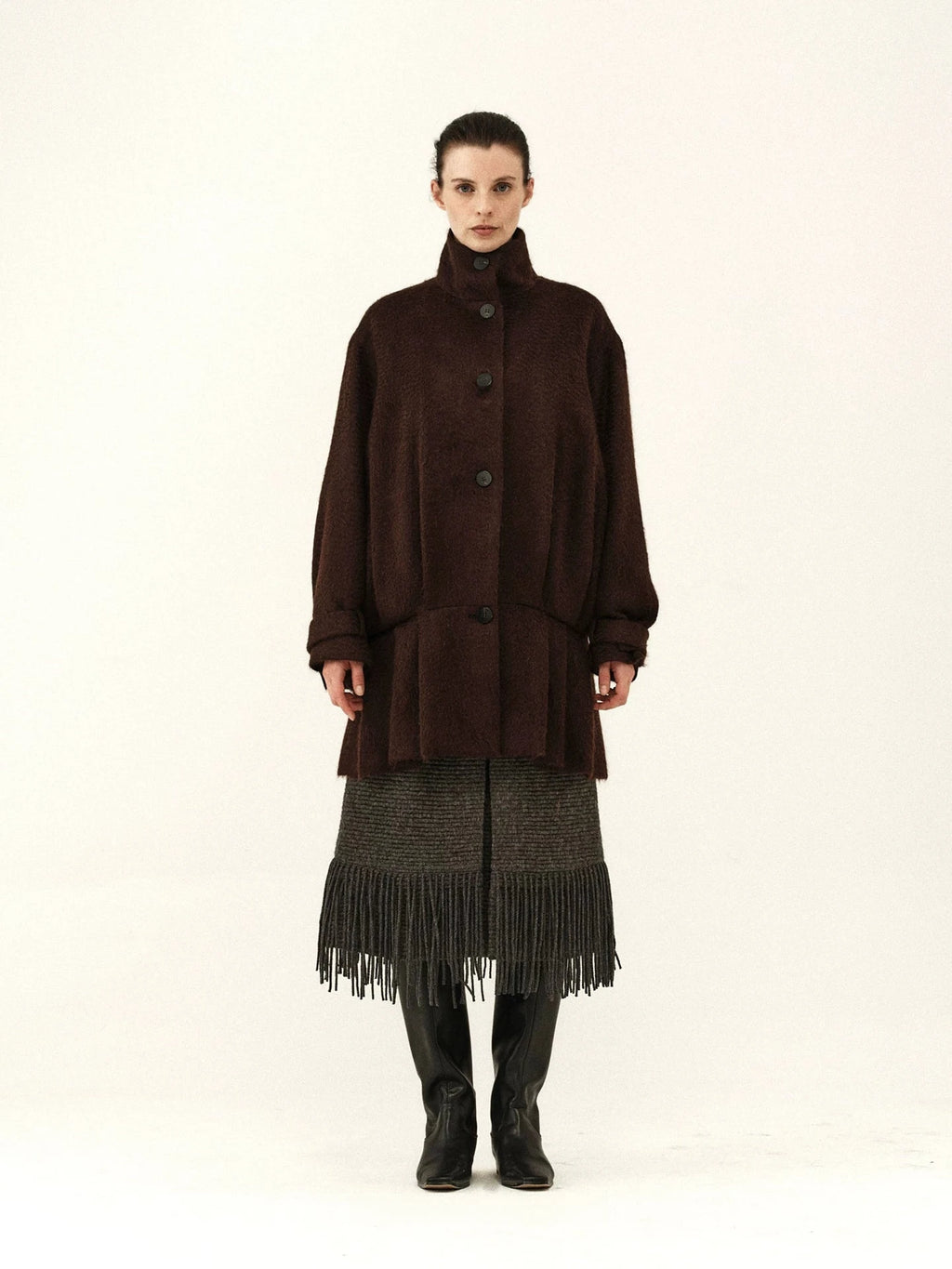 Mohair Blend Structured Peplum Coat