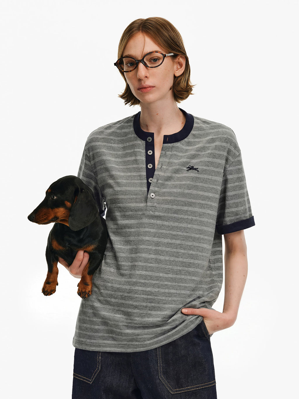 Striped Cotton Henley T-Shirt